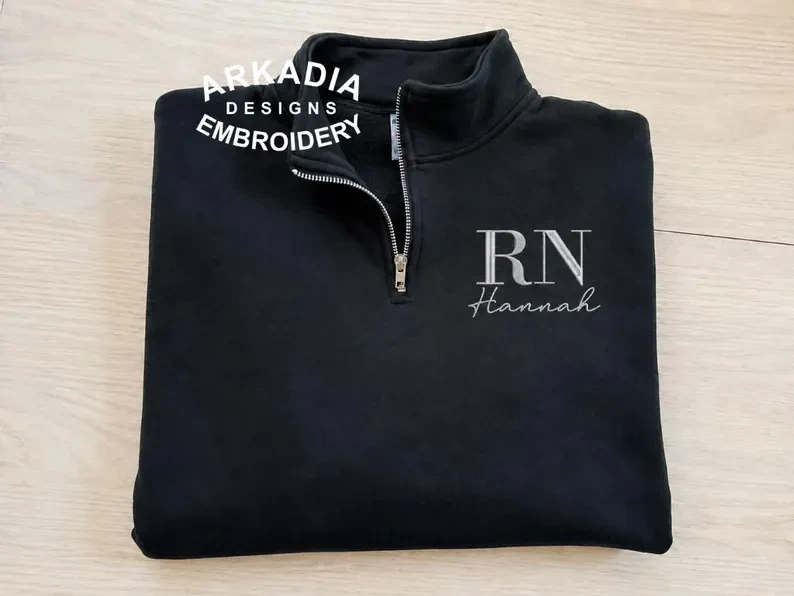 Personalized RN quarter-zip embroidery